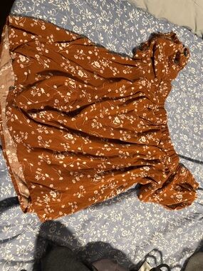 one clothing Rust Brown Floral Off-Shoulder Blouse